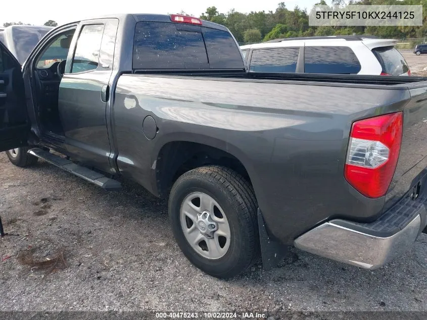 2019 Toyota Tundra Sr5 5.7L V8 VIN: 5TFRY5F10KX244125 Lot: 40475243