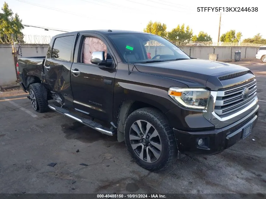 2019 Toyota Tundra Crewmax Limited VIN: 5TFFY5F13KX244638 Lot: 40485150