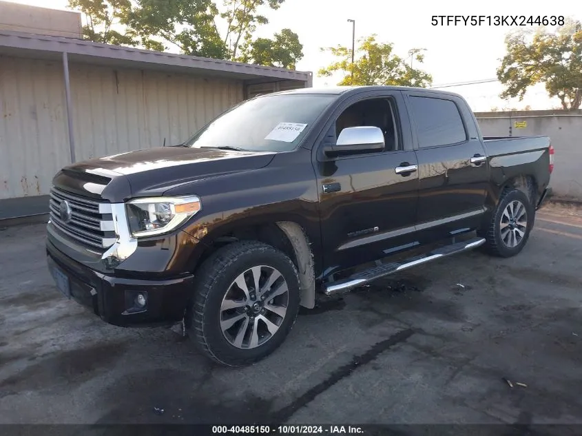 2019 Toyota Tundra Crewmax Limited VIN: 5TFFY5F13KX244638 Lot: 40485150