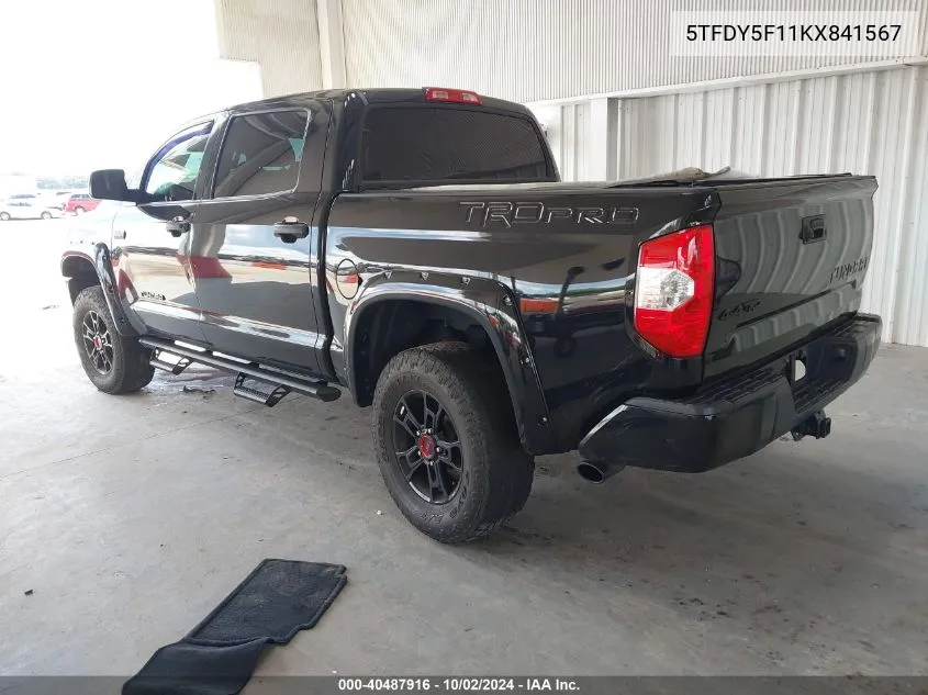 2019 Toyota Tundra Trd Pro 5.7L V8 VIN: 5TFDY5F11KX841567 Lot: 40487916