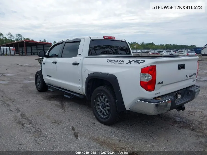 2019 Toyota Tundra Sr5 5.7L V8 VIN: 5TFDW5F12KX816523 Lot: 40491068