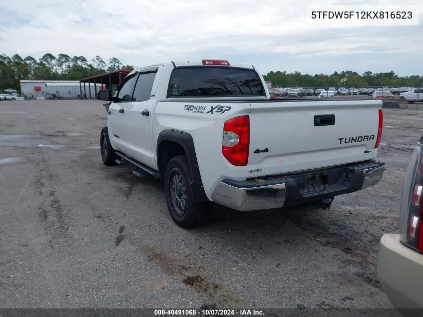 2019 Toyota Tundra Sr5 5.7L V8 VIN: 5TFDW5F12KX816523 Lot: 40491068