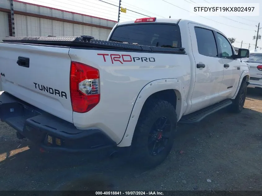 2019 Toyota Tundra Trd Pro 5.7L V8 VIN: 5TFDY5F19KX802497 Lot: 40518841