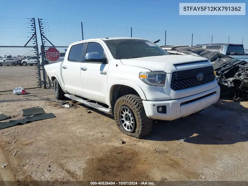 2019 Toyota Tundra Crewmax 1794/Crewmax Plat VIN: 5TFAY5F12KX791362 Lot: 40526404