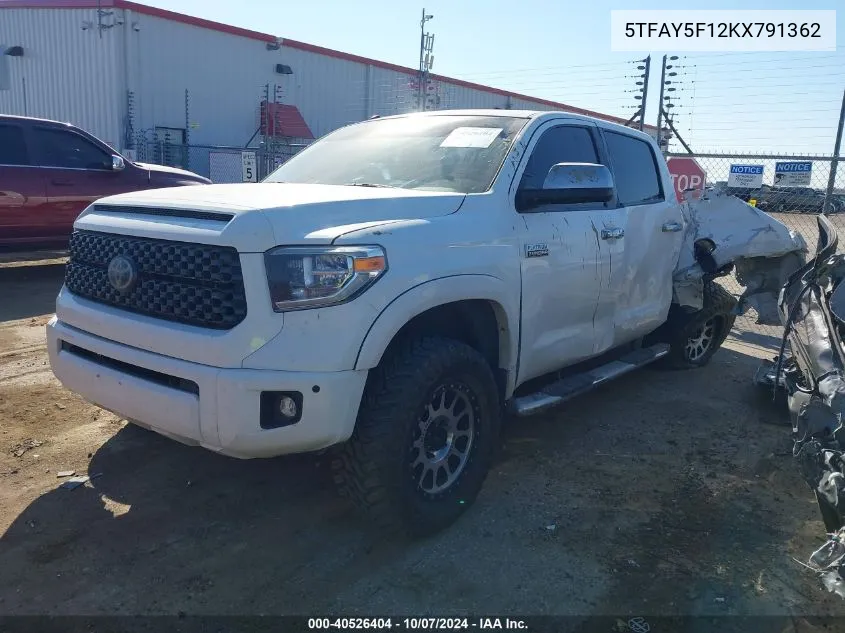 2019 Toyota Tundra Crewmax 1794/Crewmax Plat VIN: 5TFAY5F12KX791362 Lot: 40526404