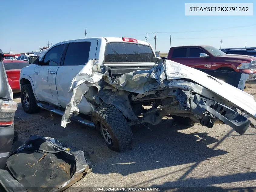 2019 Toyota Tundra Crewmax 1794/Crewmax Plat VIN: 5TFAY5F12KX791362 Lot: 40526404