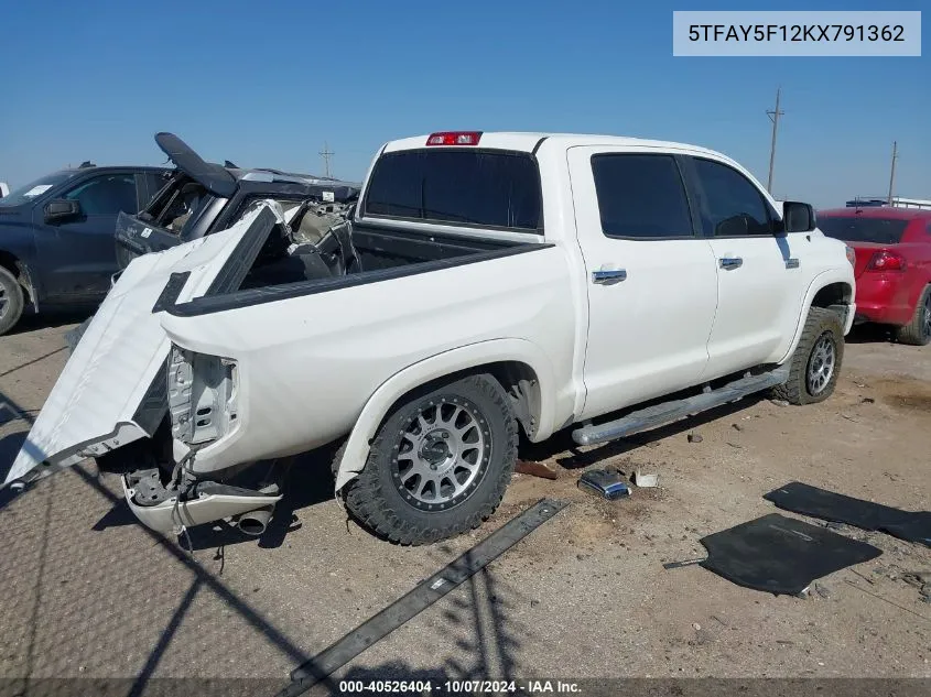 2019 Toyota Tundra Crewmax 1794/Crewmax Plat VIN: 5TFAY5F12KX791362 Lot: 40526404