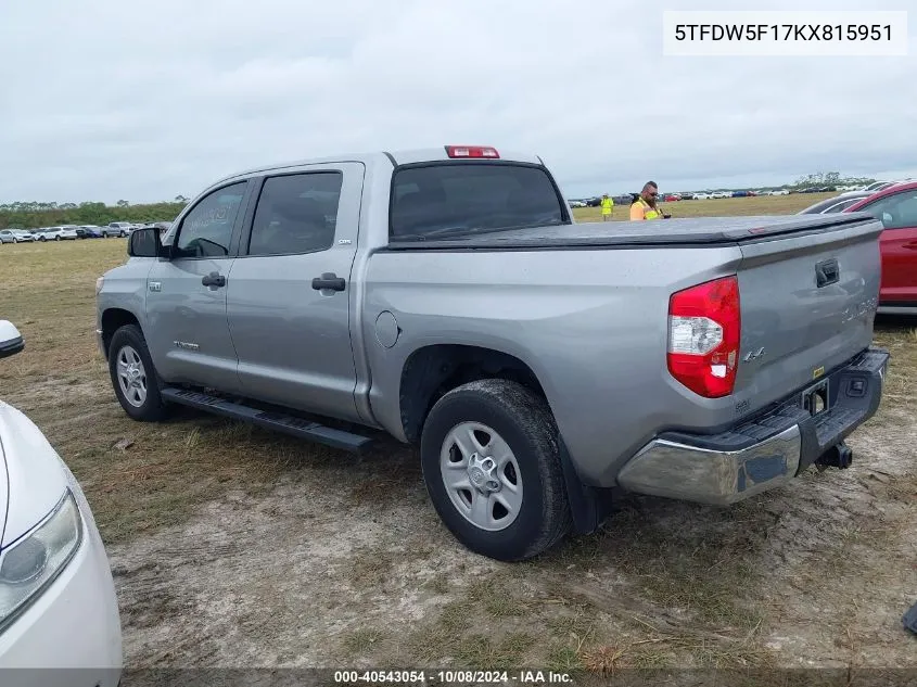 2019 Toyota Tundra Crewmax Sr5 VIN: 5TFDW5F17KX815951 Lot: 40543054