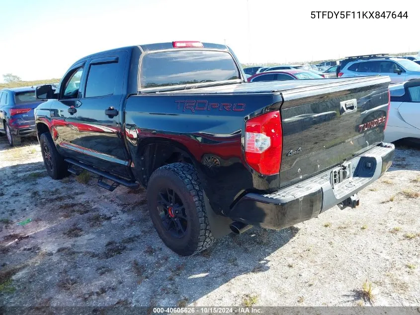 2019 Toyota Tundra Trd Pro 5.7L V8 VIN: 5TFDY5F11KX847644 Lot: 40605626