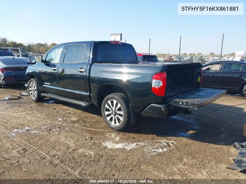 2019 Toyota Tundra Limited 5.7L V8 VIN: 5TFHY5F16KX861881 Lot: 40608737