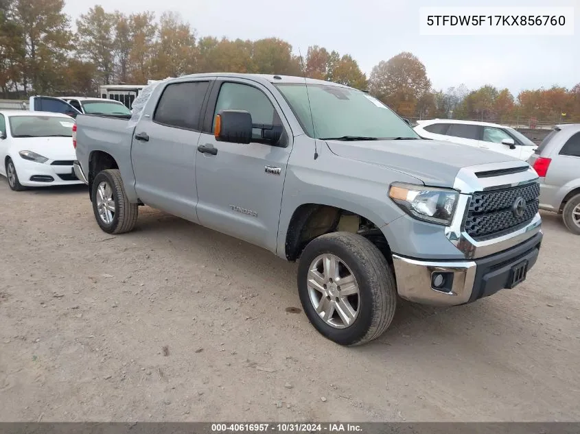 2019 Toyota Tundra Sr5 5.7L V8 VIN: 5TFDW5F17KX856760 Lot: 40616957