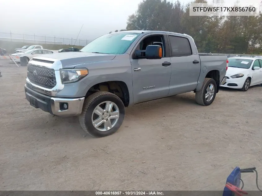 2019 Toyota Tundra Sr5 5.7L V8 VIN: 5TFDW5F17KX856760 Lot: 40616957