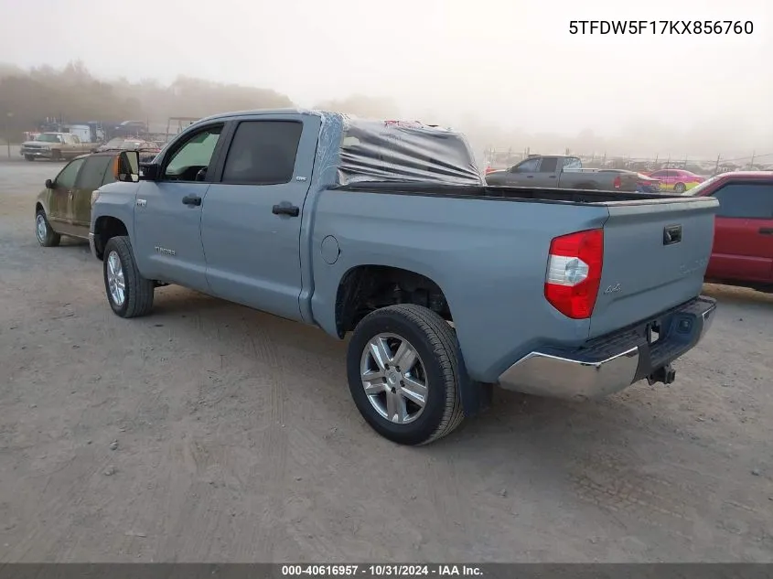 2019 Toyota Tundra Sr5 5.7L V8 VIN: 5TFDW5F17KX856760 Lot: 40616957