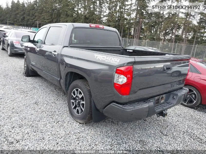 2019 Toyota Tundra Limited 5.7L V8 VIN: 5TFHY5F10KX794792 Lot: 40646551