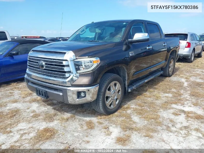 2019 Toyota Tundra 1794 5.7L V8 VIN: 5TFAY5F15KX780386 Lot: 40652416