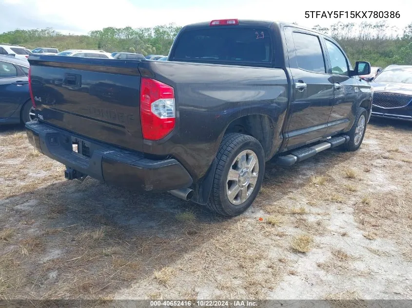 2019 Toyota Tundra 1794 5.7L V8 VIN: 5TFAY5F15KX780386 Lot: 40652416