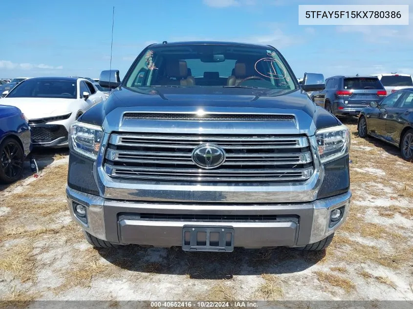 2019 Toyota Tundra 1794 5.7L V8 VIN: 5TFAY5F15KX780386 Lot: 40652416