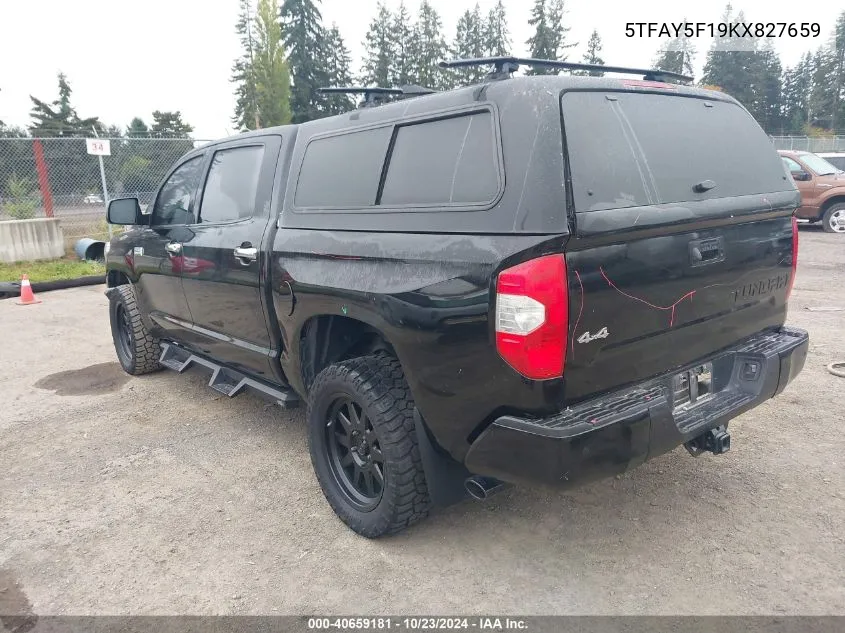 2019 Toyota Tundra Platinum 5.7L V8 VIN: 5TFAY5F19KX827659 Lot: 40659181