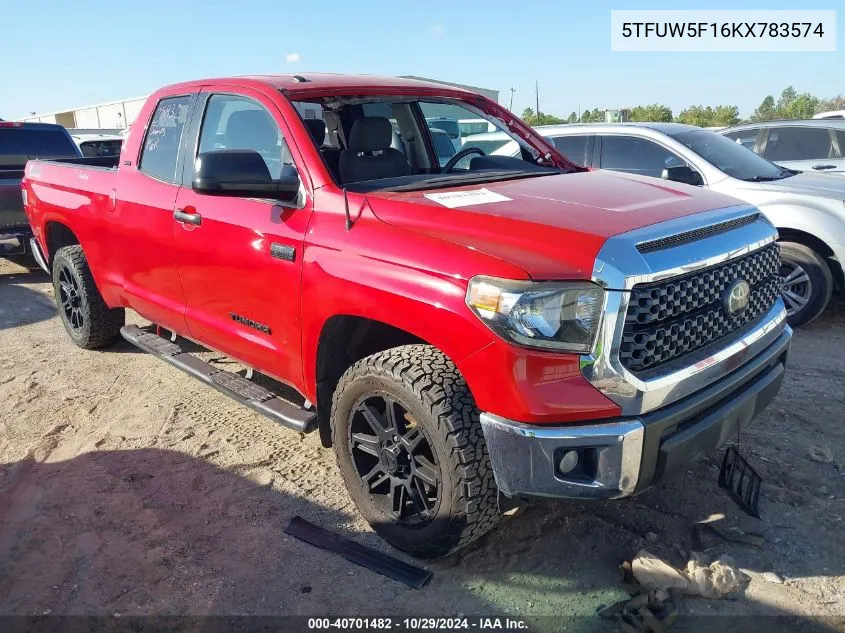 2019 Toyota Tundra Sr5 5.7L V8 VIN: 5TFUW5F16KX783574 Lot: 40701482