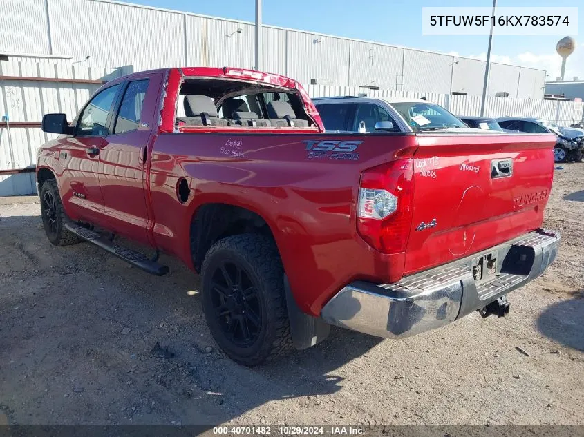 2019 Toyota Tundra Sr5 5.7L V8 VIN: 5TFUW5F16KX783574 Lot: 40701482