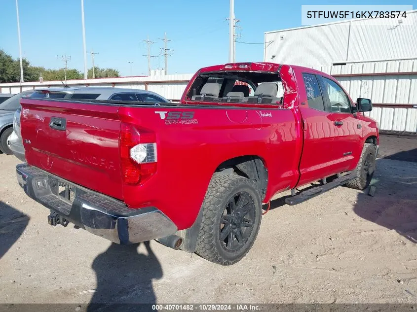 2019 Toyota Tundra Sr5 5.7L V8 VIN: 5TFUW5F16KX783574 Lot: 40701482