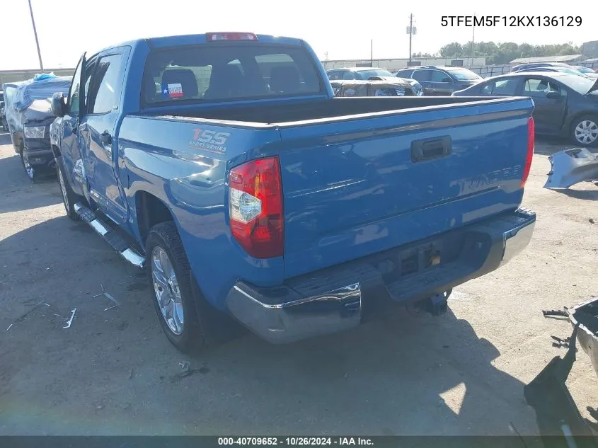 2019 Toyota Tundra Sr5 4.6L V8 VIN: 5TFEM5F12KX136129 Lot: 40709652