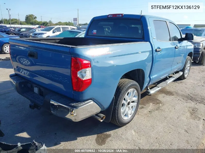 2019 Toyota Tundra Sr5 4.6L V8 VIN: 5TFEM5F12KX136129 Lot: 40709652