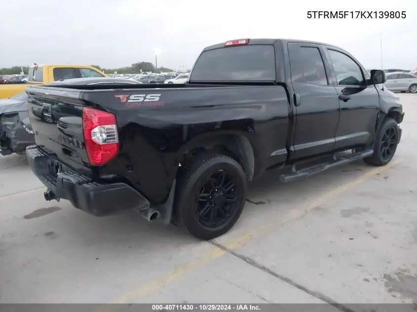 2019 Toyota Tundra Sr 4.6L V8 VIN: 5TFRM5F17KX139805 Lot: 40711430