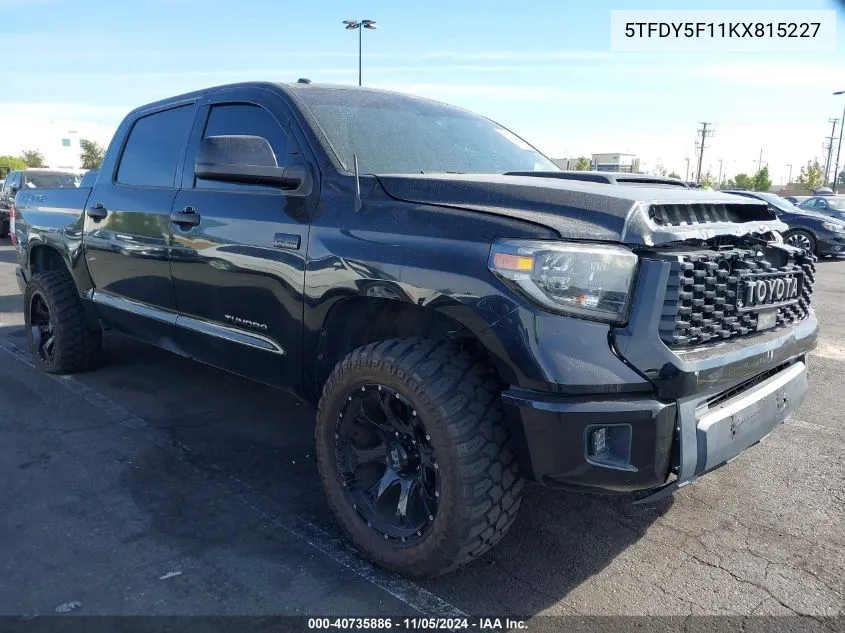 2019 Toyota Tundra Trd Pro 5.7L V8 VIN: 5TFDY5F11KX815227 Lot: 40735886