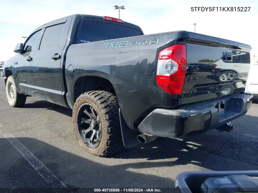 2019 Toyota Tundra Trd Pro 5.7L V8 VIN: 5TFDY5F11KX815227 Lot: 40735886