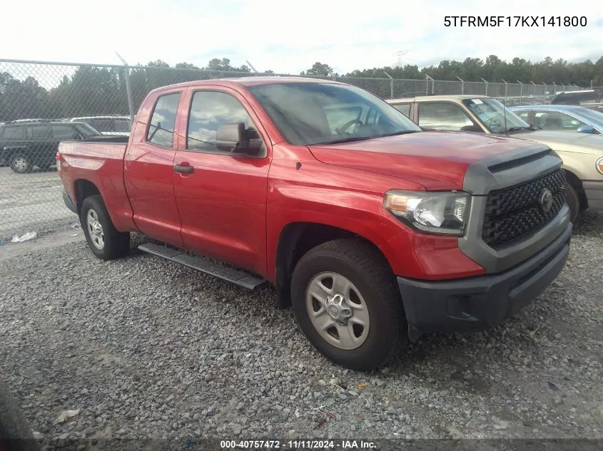 2019 Toyota Tundra Sr 4.6L V8 VIN: 5TFRM5F17KX141800 Lot: 40757472