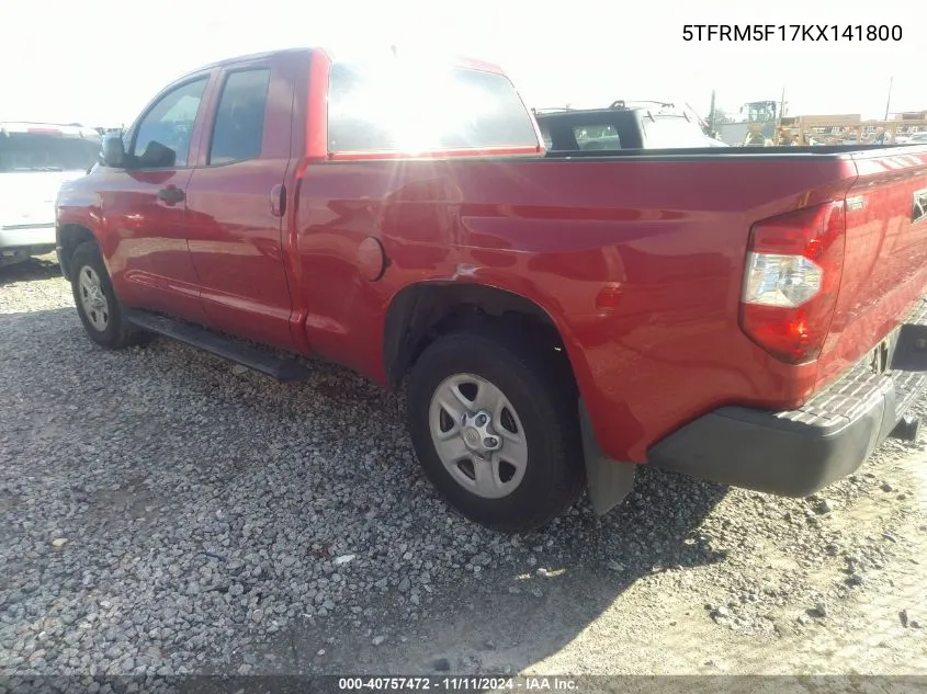 2019 Toyota Tundra Sr 4.6L V8 VIN: 5TFRM5F17KX141800 Lot: 40757472