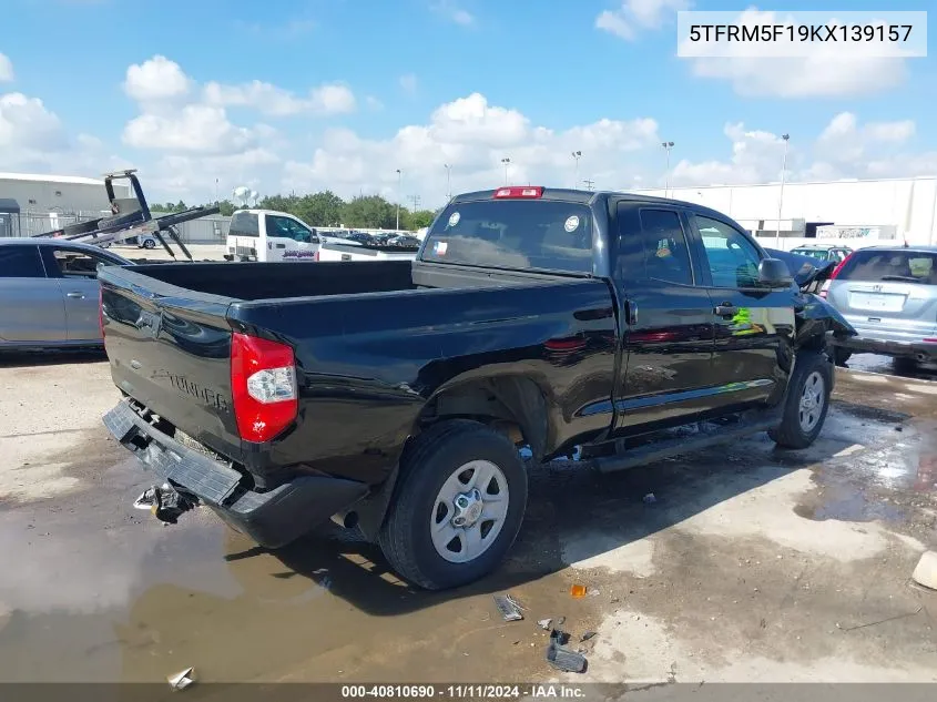 2019 Toyota Tundra Sr 4.6L V8 VIN: 5TFRM5F19KX139157 Lot: 40810690