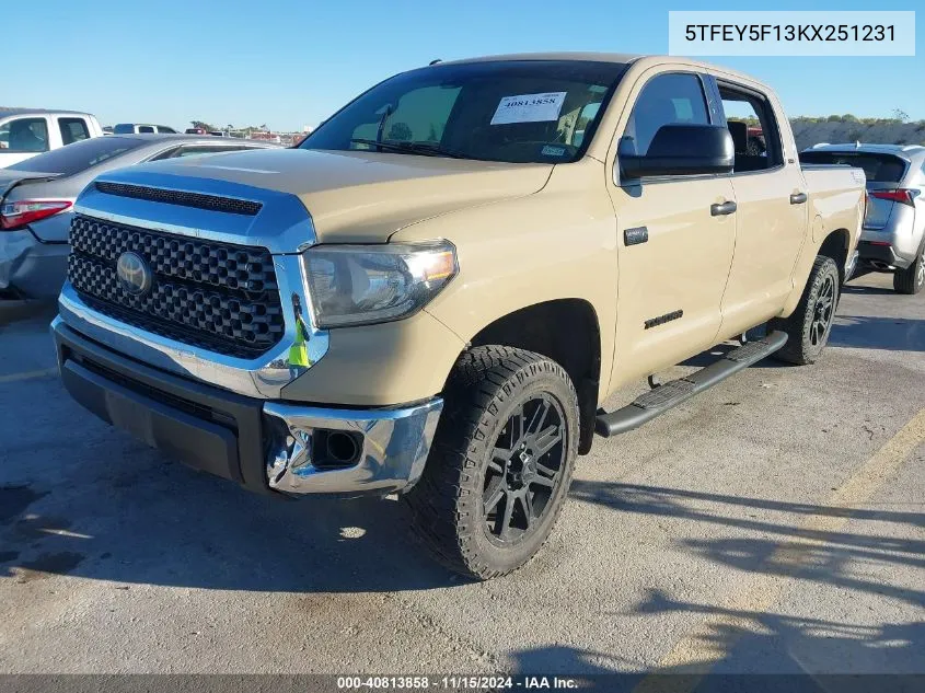 2019 Toyota Tundra Sr5 5.7L V8 VIN: 5TFEY5F13KX251231 Lot: 40813858