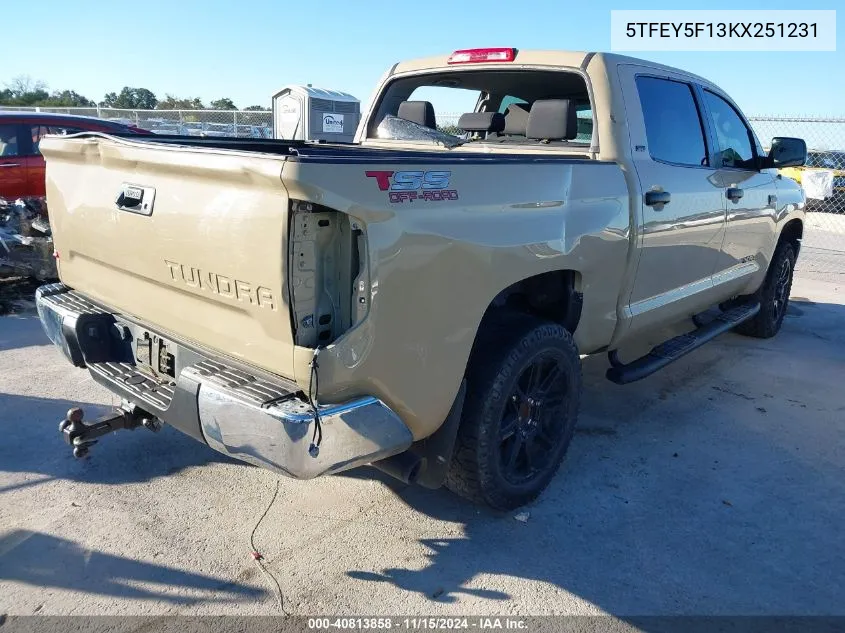 2019 Toyota Tundra Sr5 5.7L V8 VIN: 5TFEY5F13KX251231 Lot: 40813858