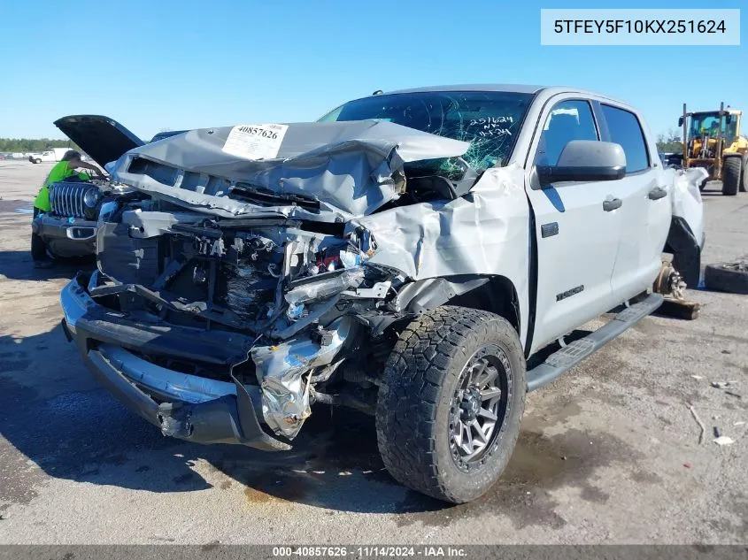 2019 Toyota Tundra Sr5 5.7L V8 VIN: 5TFEY5F10KX251624 Lot: 40857626