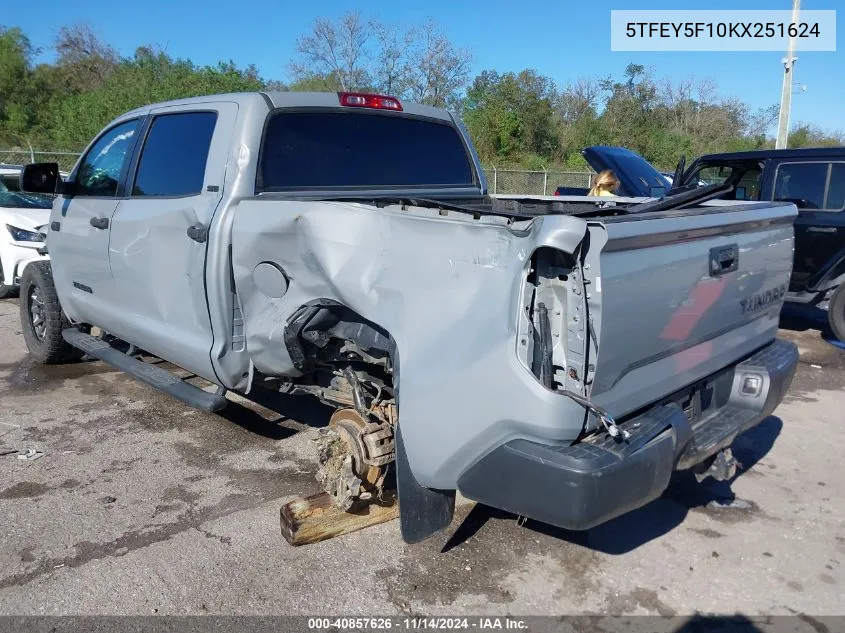 2019 Toyota Tundra Sr5 5.7L V8 VIN: 5TFEY5F10KX251624 Lot: 40857626