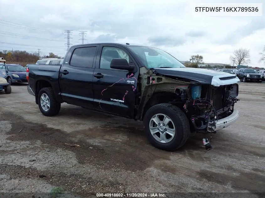 2019 Toyota Tundra Sr5 5.7L V8 VIN: 5TFDW5F16KX789536 Lot: 40918602