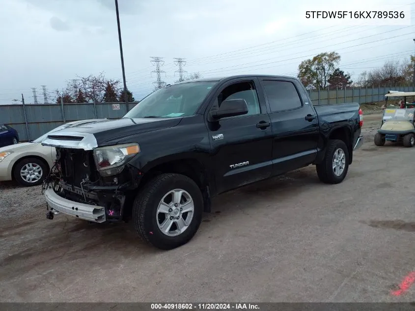 2019 Toyota Tundra Sr5 5.7L V8 VIN: 5TFDW5F16KX789536 Lot: 40918602