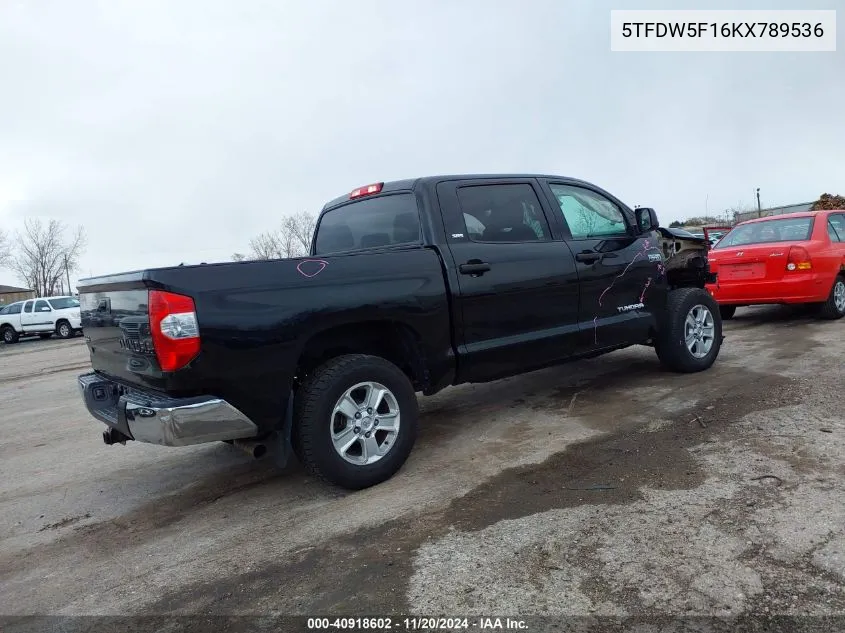 2019 Toyota Tundra Sr5 5.7L V8 VIN: 5TFDW5F16KX789536 Lot: 40918602