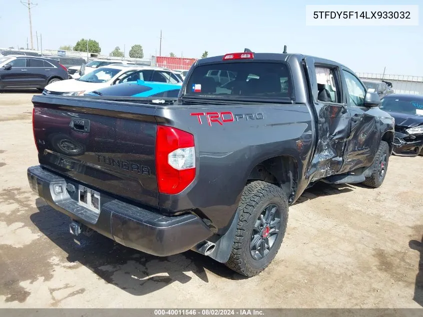 2020 Toyota Tundra 4Wd Trd Pro VIN: 5TFDY5F14LX933032 Lot: 40011546