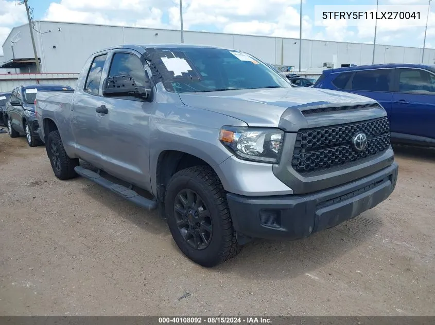 2020 Toyota Tundra Sr VIN: 5TFRY5F11LX270041 Lot: 40108092