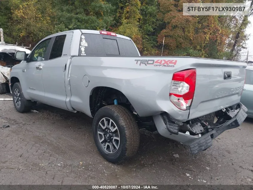 2020 Toyota Tundra Limited VIN: 5TFBY5F17LX930987 Lot: 40520087