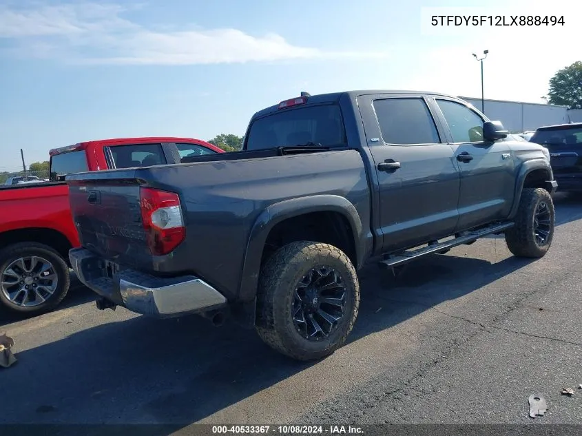 2020 Toyota Tundra 4Wd Crewmax Sr5/Crewmax Trd P VIN: 5TFDY5F12LX888494 Lot: 40533367