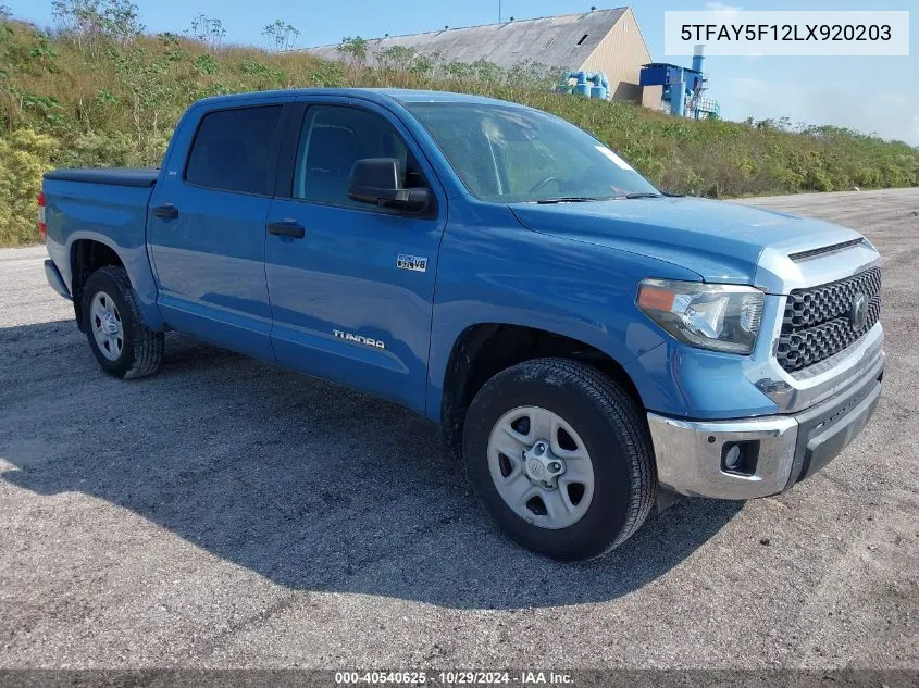 2020 Toyota Tundra Sr5 VIN: 5TFAY5F12LX920203 Lot: 40540625