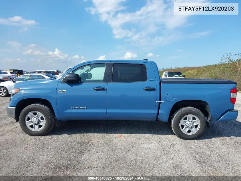 2020 Toyota Tundra Sr5 VIN: 5TFAY5F12LX920203 Lot: 40540625