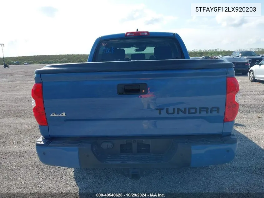 2020 Toyota Tundra Sr5 VIN: 5TFAY5F12LX920203 Lot: 40540625