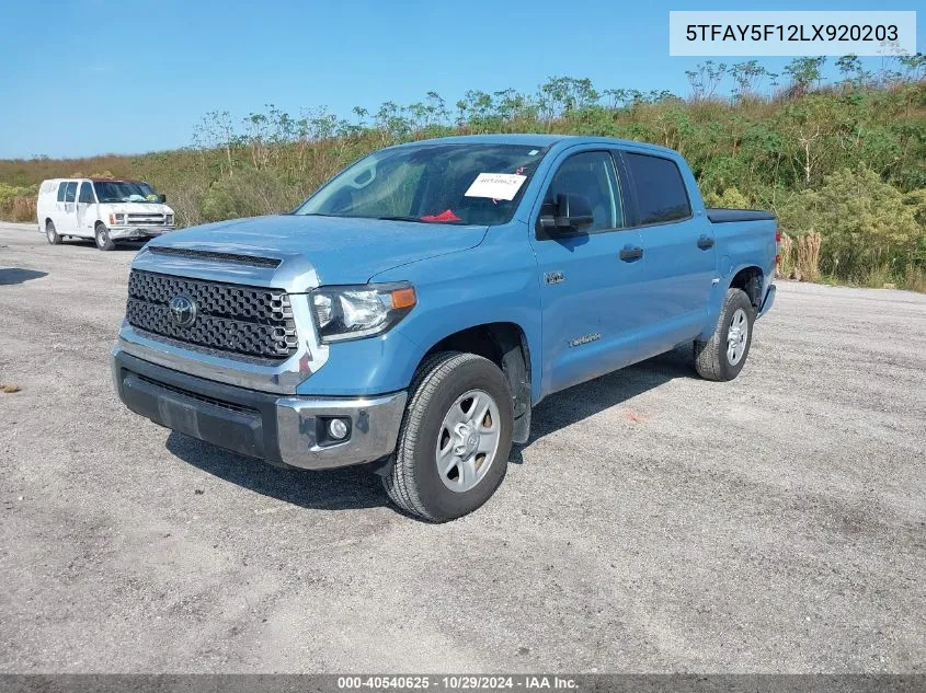 2020 Toyota Tundra Sr5 VIN: 5TFAY5F12LX920203 Lot: 40540625