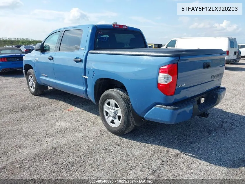 2020 Toyota Tundra Sr5 VIN: 5TFAY5F12LX920203 Lot: 40540625