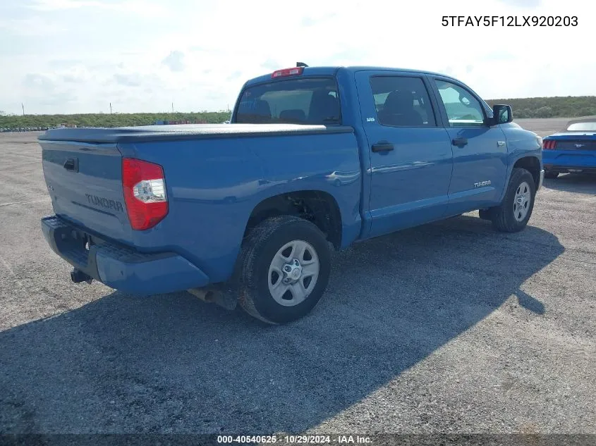 2020 Toyota Tundra Sr5 VIN: 5TFAY5F12LX920203 Lot: 40540625